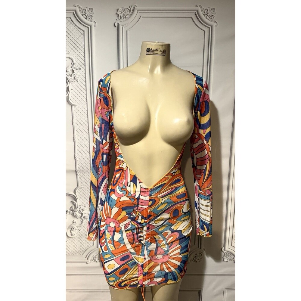 Multicolor Mesh Bodycon Dress Cover Up